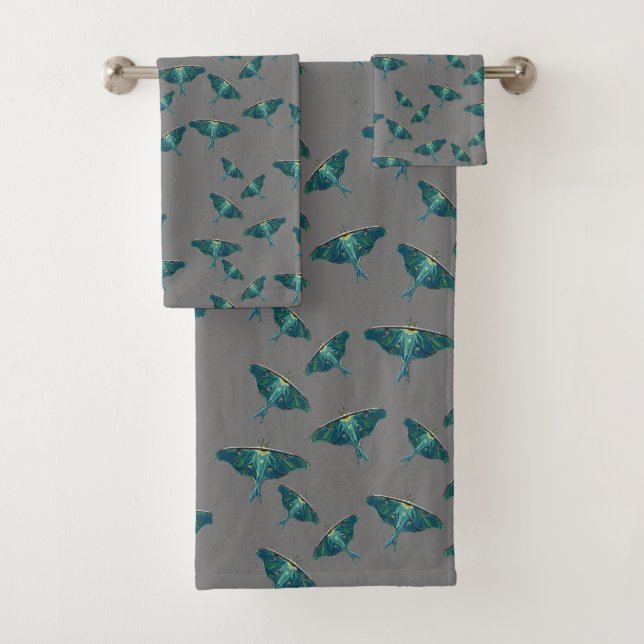 Blue Moth Butterfly Bath Towel Set (Insitu)