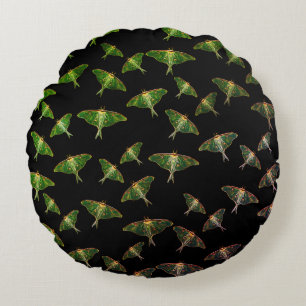 Blue Moth Butterfly Pattern Round Cushion