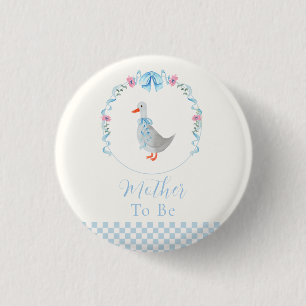 Blue Mother To Be Gingham Silly Goose Baby Shower 3 Cm Round Badge