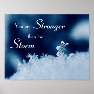 Blue Motivational Stronger Snowflake Storm Poster