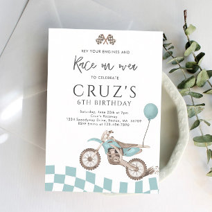 Blue Motocross Racing Birthday Celebration Invitation