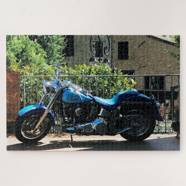 Blue Motorbike in Ancient Valbonne France Jigsaw Puzzle (Horizontal)