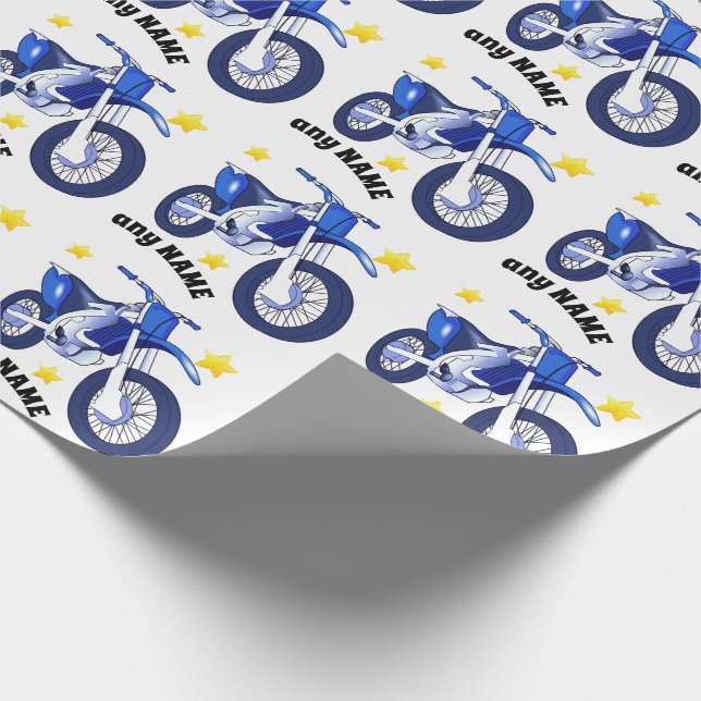 Blue Motorcycle and Custom Message Wrapping Paper (Corner)
