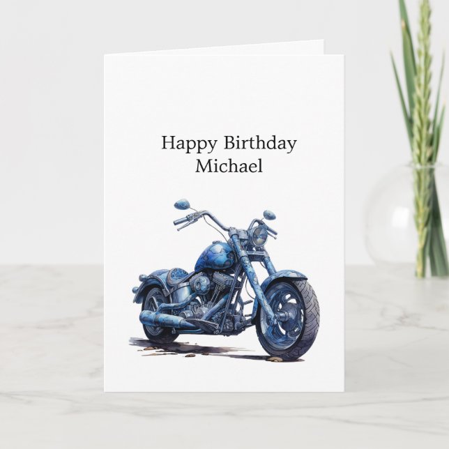 Blue Motorcycle Birthday Card (Front)