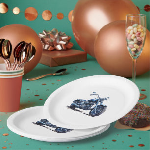 Blue Motorcycle Birthday Paper Plate