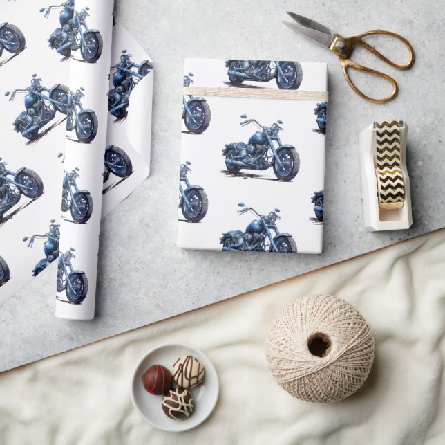 Blue Motorcycle Birthday Wrapping Paper (Crafts)