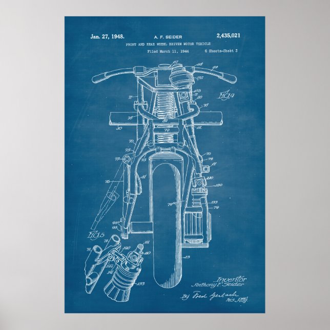 Blue | Motorcycles Patent Poster (Front)