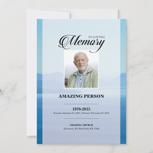 Blue mountain Funeral Prayer Card Template (Front)