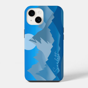 Blue Mountain Peaks Landscape Illustration iPhone 14 Case