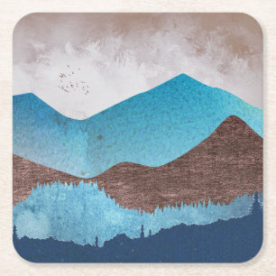 Blue Mountain Peaks Square Paper Coaster
