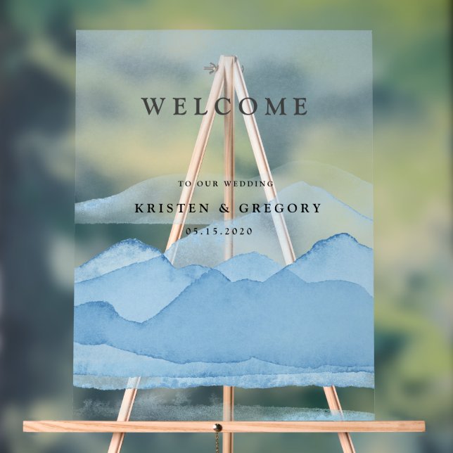 Blue Mountain Range Landscape Wedding Acrylic Sign (Neutral)