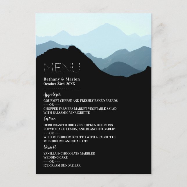 Blue Mountain Range, Modern Wedding Menu (Front)
