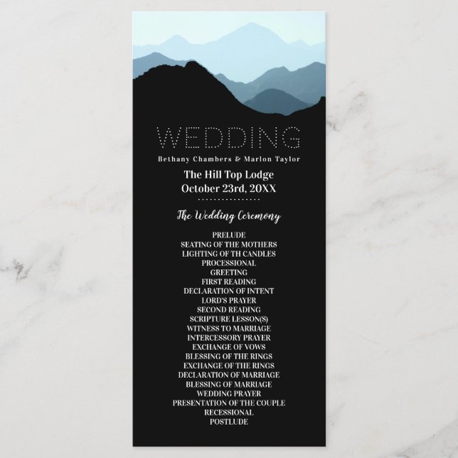 Blue Mountain Range, Modern Wedding Program Programme (Front)