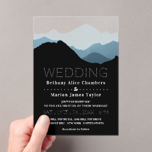 Blue Mountain Range, Rustic Wedding Acrylic Invitations