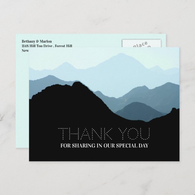Blue Mountain Range, Rustic Wedding Thank You Postcard (Front/Back)