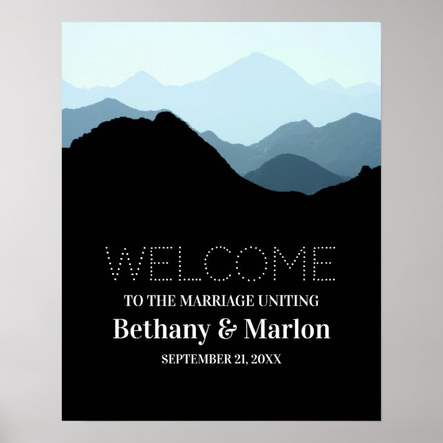 Blue Mountain Range, Rustic Wedding Welcome Poster (Front)