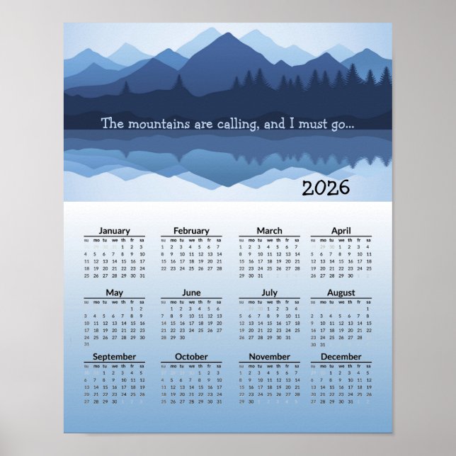 Blue Mountain Reflections 2026 Calendar Poster (Front)