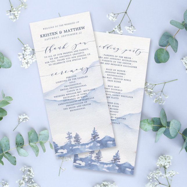 Blue Mountain Rustic Watercolor Wedding Program (Transform your special day into an enchanting masterpiece with our Blue Mountain Watercolor Program)