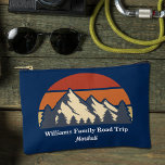 Blue Mountain Sunset Personalised Hiking Accessory Pouch<br><div class="desc">This awesome sunset over rocky mountains and forest trees in nature makes a great image for a custom blue cosmetic bag for your summer vacation or road trip through nature. Just add your own personalised text for campers or hikers who like outdoor activities.</div>