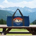 Blue Mountain Sunset Personalised Hiking Duffle Bag<br><div class="desc">This awesome sunset over rocky mountains and forest trees in nature makes a great image for a custom blue duffel bag for your summer vacation or road trip through nature. Just add your own personalised text for campers or hikers who like outdoor activities.</div>
