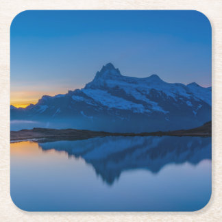 Blue Mountain Sunset Water Reflection Square Paper Coaster
