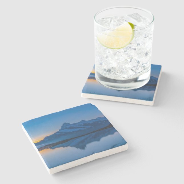 Blue Mountain Sunset Water Reflection Stone Coaster (Side)