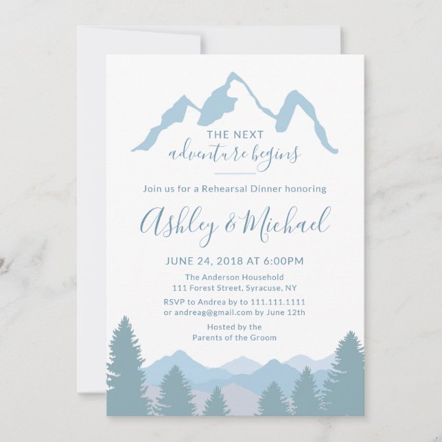 Blue Mountains Forest Rehearsal Dinner Invitation (Front)