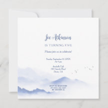 Blue mountains gender neutral birthday invitation 