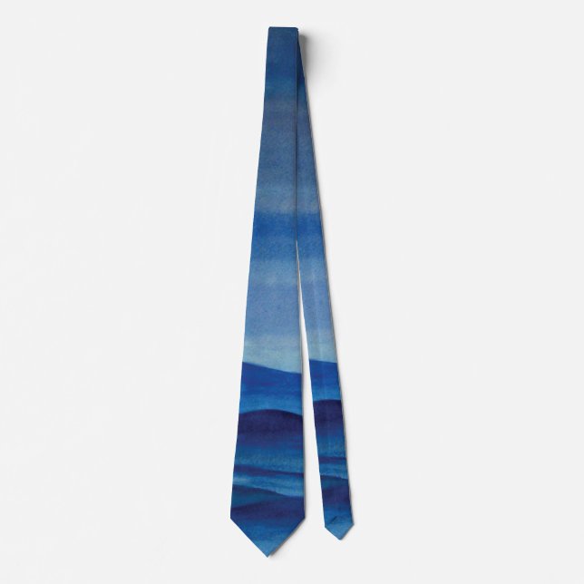 Blue mountains landscape art watercolor Tie (Front)