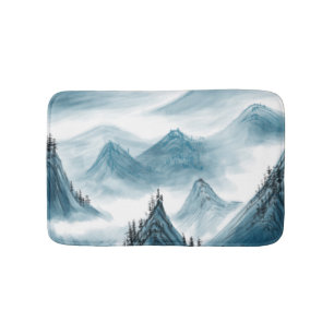 Blue Mountains Landscape Painting Chinoiserie  Sca Bath Mat