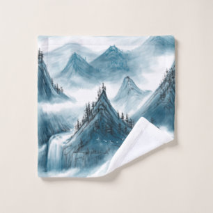 Blue Mountains Landscape Painting Chinoiserie Wash Cloth