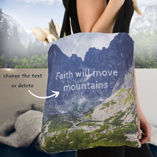 Blue mountains peaks and a valley tote bag