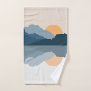 Blue mountains reflected in the lake bath towel set