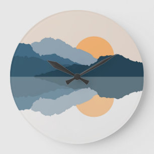 Blue mountains reflected in the lake large clock