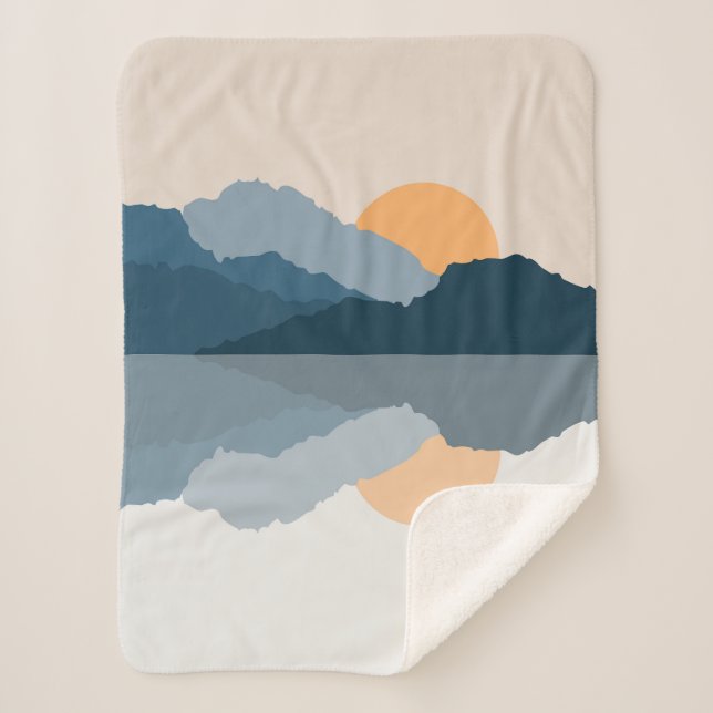 Blue mountains reflected in the lake sherpa blanket (Front)