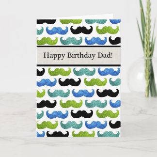 Blue Moustache pattern - Happy Birthday Dad Card