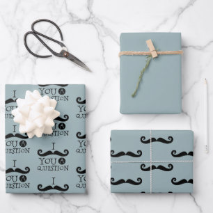 Blue Moustache You A Question Humour Father's Day Wrapping Paper Sheet