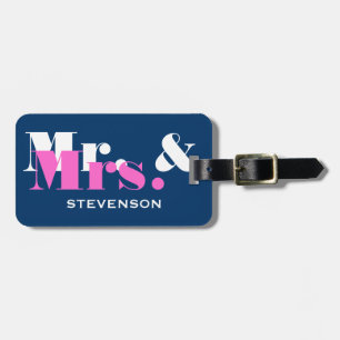 Blue Mr and Mrs travel luggage tag for newly weds