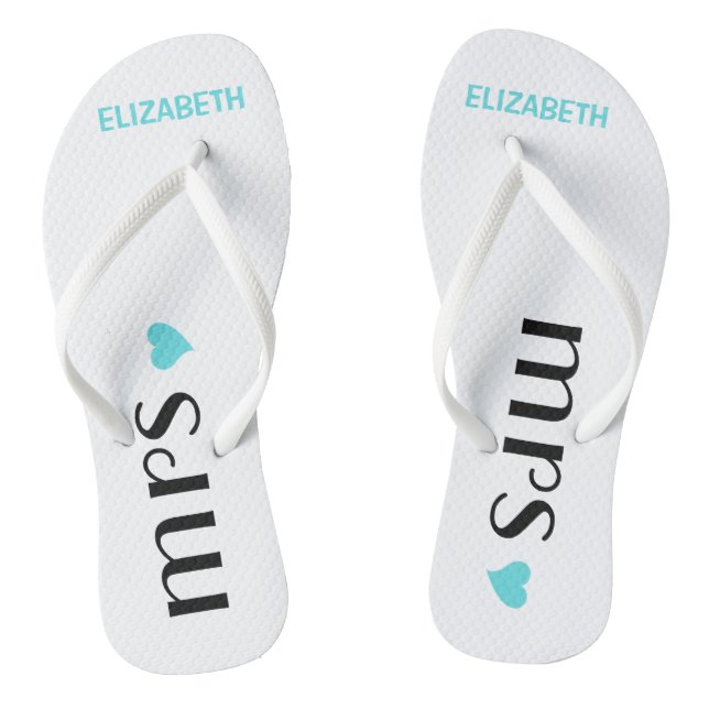 Blue Mrs. Flip Flops | Personalised Brides Wedding (Footbed)