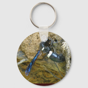Blue Mud Dauber Wasp Key Ring