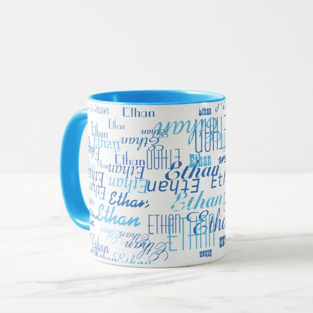 blue mug with name (Front Left)