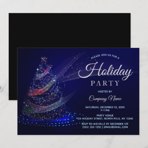 Blue Multi Colour Tree Corporate Holiday Party Invitation