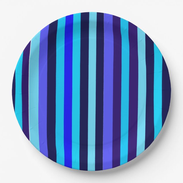Blue Multi Tone Stripes  Paper Plate (Front)
