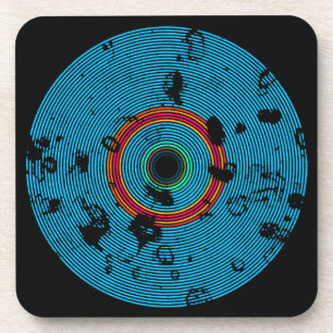 Blue Multicolor Vinyl Disc Texture Pattern Coaster