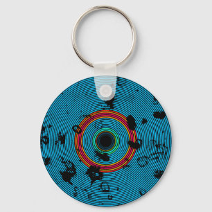 Blue Multicolor Vinyl Disc Texture Pattern Key Ring