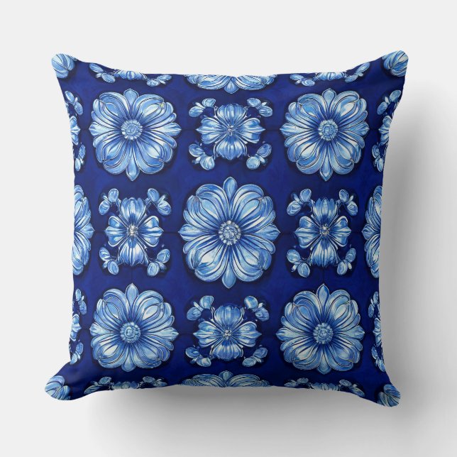Blue Multicolored Vibrant Pattern Cushion (Front)