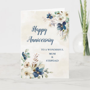 Blue Mum and Stepdad Wedding Anniversary Card