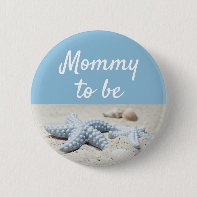 Blue Mummy to be Baby Starfish Shower Button (Front)