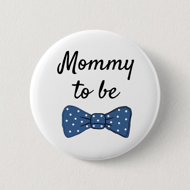 Blue Mummy to be Bow Tie Baby Shower Button (Front)