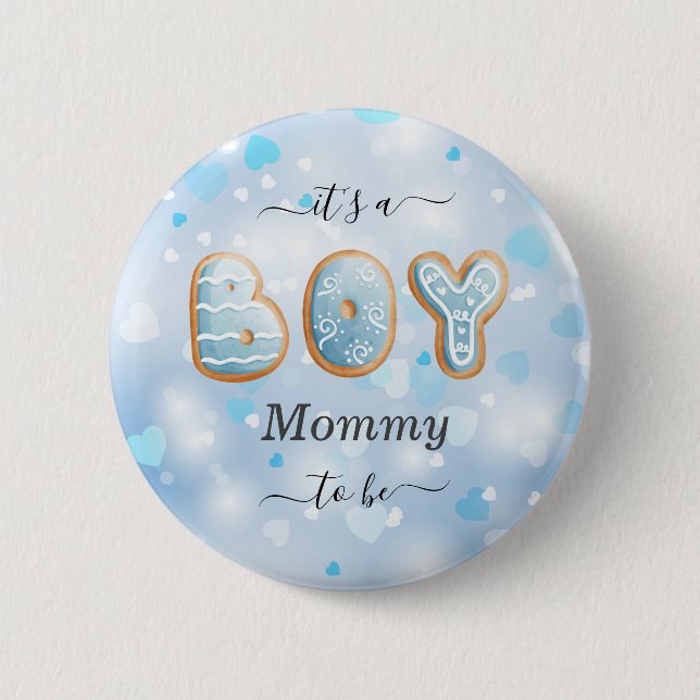 Blue Mummy to Be Boy Baby Shower Button (Front)